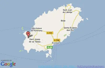 Location of the finca in Ibiza
